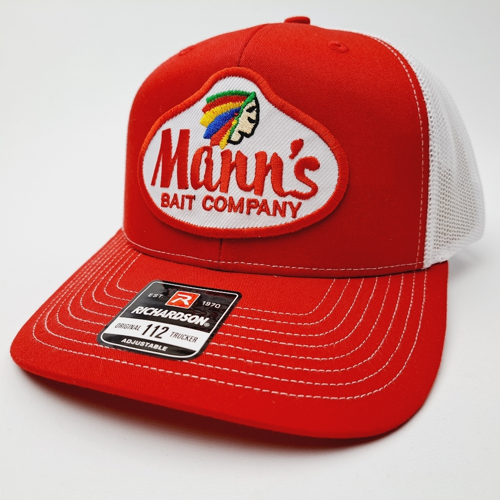 Mann's Bait Company Richardson 112 Red Trucker Mesh Snapback Cap Hat Embroidered